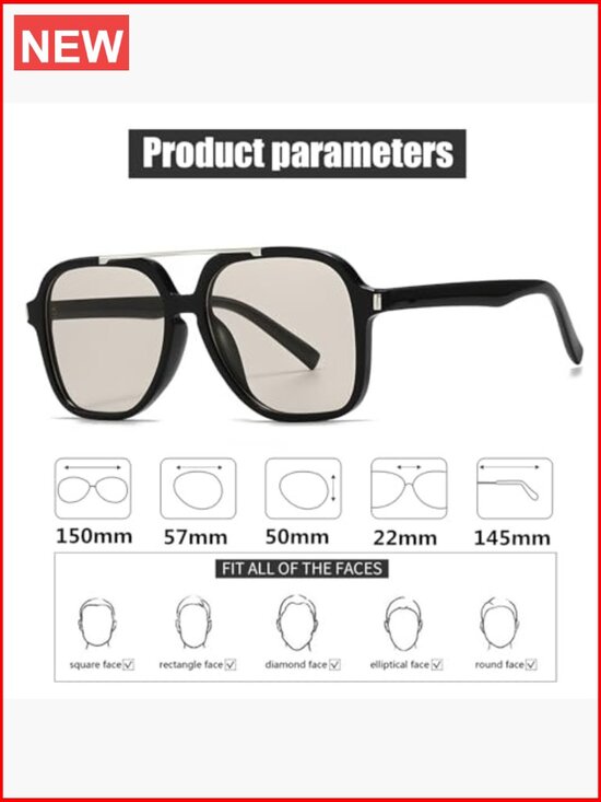 Unisex Square Aviator Sunglasses UV400 Protection Lightweight Plastic Frame main image 4